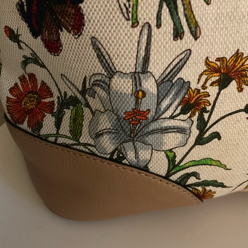 Gucci Floral Canvas Tote with Pink, Blue, Purple, Green, Yellow Accents - Picture 13 of 16